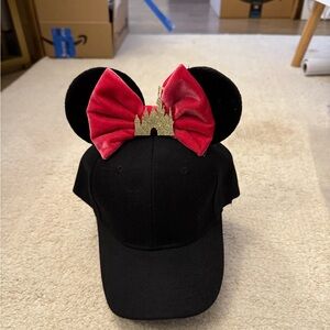 Kids Size Black Minnie Ears Cap with Bright Pink Bow and Gold Castle